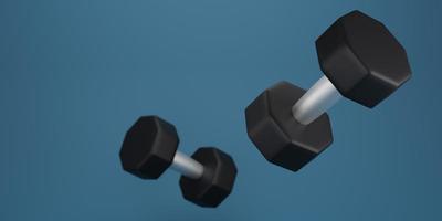 Black dumbbell on a blue background. 3d rendering photo