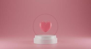 Valentine's Day concept  with ball glass  pedestal and round backdrop on pink background. 3D rendering. photo