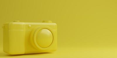 cámara digital amarilla sobre fondo amarillo, concepto de tecnología. representación 3d foto