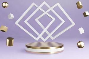 White and golden product stand  on purple background with decoration, pedestal podium, 3D Rendering. photo