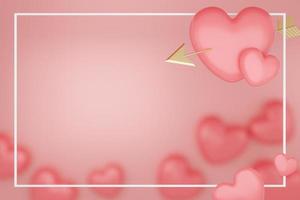 Valentine's Day concept, pink hearts with gold arrow on pink background. 3D rendering. photo