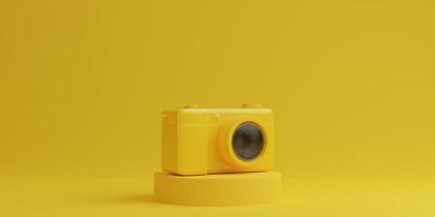 Yellow digital camera on yellow background, technology concept. 3d rendering photo