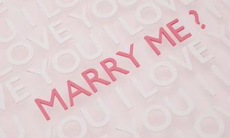 Will You Marry Me, pink text on white wall background. 3D rendering. photo