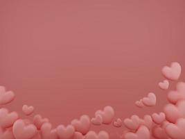 Valentine's Day concept, pink hearts balloons on pink background. 3D rendering. photo
