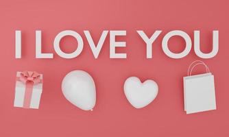Set of mock up text I love you on pink color background. Festive concept. 3d rendering. photo