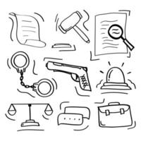 hand drawn Law and justice icons in doodle style vector