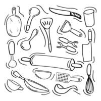 hand drawn kitchen set icon vector