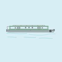 Editable Side View Narrow Boat Vector Illustration With Water Waves in Outline Style for Artwork Element of Transportation or Recreation of United Kingdom or Europe Related Design