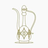 Editable Isolated on White Background Arabian Coffee Jug Vector Illustration in Outline Style for Cafe With Middle Eastern Culture Tradition and Islamic Moments Related Design