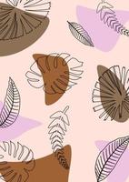 Natural background of leaves, branches and organic shapes in pastel tones, brown, pink.vector illustration. vector