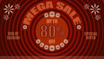 mega sale up to 80 percent end of year special offer. vintage retro style. small to big circle from center. creative poster design. vector illustration eps10