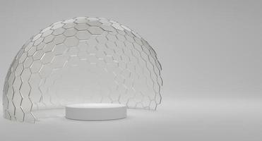 Mock-up transparent glass dome. dome cover podium for exhibition, protection barrier. 3d rendering. photo