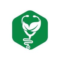 diseño de logotipo de vector de estetoscopio de salud. estetoscopio con diseño de vector de icono de hoja.