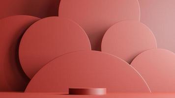 Minimal scene with podium and abstract background round shapes. Red colors scene. 3d rendering. photo
