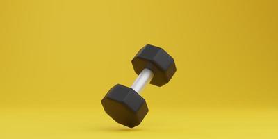 Black dumbbell on a yellow background. 3d rendering photo