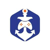 Game controller and anchor logo template. Joystick and anchor logo. Joystick and anchor icon. vector