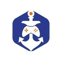 controlador de juego y plantilla de logotipo de anclaje. logotipo de joystick y ancla. icono de joystick y ancla. vector