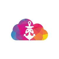 Game anchor cloud shape concept logo template. Joystick and anchor logo. Joystick and anchor icon. vector