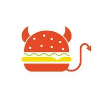 diseño del logo de la hamburguesa monstruosa. vector de ilustración de mascota de diablo de hamburguesa