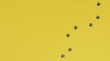huella de pata negra sobre fondo amarillo. huella de perro o gato. pista de animales concepto de mascota. representación 3d. foto