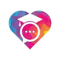 diseño de logotipo de vector de concepto de forma de corazón de charla de educación. sombrero de graduación con diseño de icono de burbuja de chat.