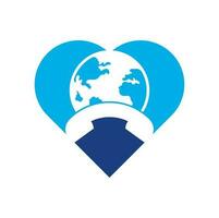 Call and globe heart shape concept icon. Globe with handset vector logo icon.