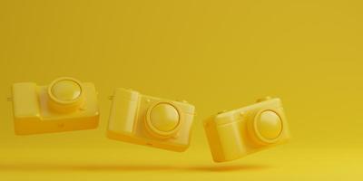 Yellow digital camera on yellow background, technology concept. 3d rendering photo