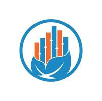 Finance leaf logo template. Nature stats logo icon vector. Investment business with rising bar and leaf logo concept vector