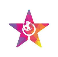 Globe search star shape concept logo vector icon. world and loupe logo combination. Unique globe and search logotype design template.