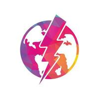 Globe and thunder vector logo icon template. Thunder world vector logo template.