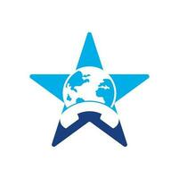 Call and globe star shape concept icon. Globe with handset vector logo icon.