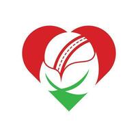 diseño de logotipo vectorial de concepto de forma de corazón de grillo de hoja. plantilla única de diseño de logotipo orgánico y de cricket. vector