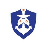Game controller and anchor logo template. Joystick and anchor logo. Joystick and anchor icon. vector