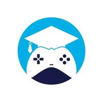 diseño del logotipo del vector educativo del juego. consola de juegos con diseño de icono de gorra de graduación.