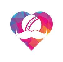 diseño de icono de vector de concepto de forma de corazón de cricket de bigote. fuerte diseño de logotipo de vector de cricket.