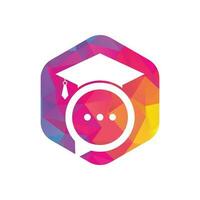 diseño de logotipo vectorial de charla educativa. sombrero de graduación con diseño de icono de burbuja de chat. vector