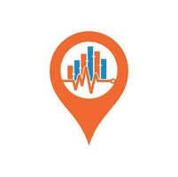 Finance pulse gps shape concept logo. Heart beat finance logo design icon. stats pulse logo design template. vector