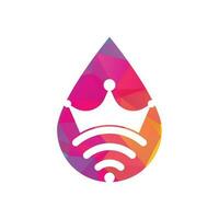 King Wifi drop shape concept Logo template Vector. Crown and wifi vector logo template.