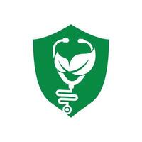 diseño de logotipo de vector de estetoscopio de salud. estetoscopio con diseño de vector de icono de hoja.