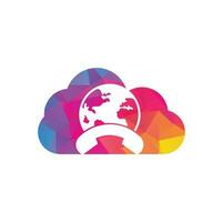 Call and globe cloud shape concept icon. Globe with handset vector logo icon.