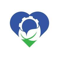 vector de combinación de logotipo de concepto de forma de corazón de hoja de engranaje. símbolo o icono mecánico y ecológico.