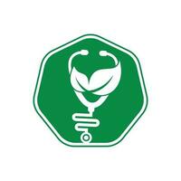 diseño de logotipo de vector de estetoscopio de salud. estetoscopio con diseño de vector de icono de hoja.