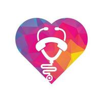 vector de icono de diseño de logotipo de concepto de forma de corazón de llamada de estetoscopio. llame al logotipo del médico.
