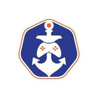 Game controller and anchor logo template. Joystick and anchor logo. Joystick and anchor icon. vector