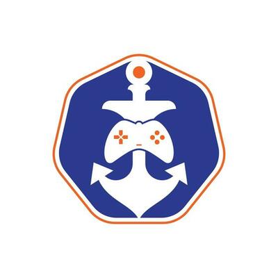 Game controller and anchor logo template. Joystick and anchor logo. Joystick and anchor icon.