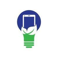 Nature phone bulb shape concept vector logo template. mobile phone with leaf sign logo design.