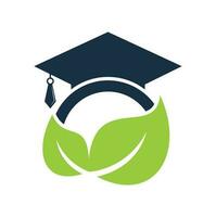 plantilla de logotipo de vector de estudiante de naturaleza. hoja con diseño de icono de vector de plantilla de logotipo de sombrero de graduación.