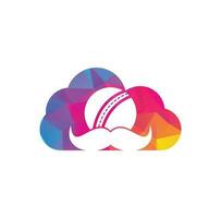 Moustache cricket cloud shape concept vector icon design. Strong cricket vector logo design.