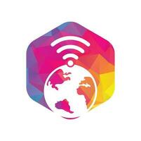 icono de diseño de logotipo wifi de globo. plantilla de logotipo de vector de señal mundial.