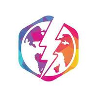 Globe and thunder vector logo icon template. Thunder world vector logo template.